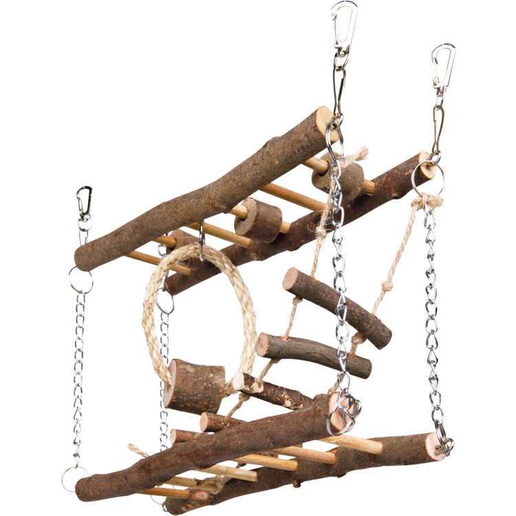 Trixie Hangbrug met ketting hamsters schorshout - 3 stuks Foto van Trixie Hangbrug met ketting hamsters schorshout - 3 stuks