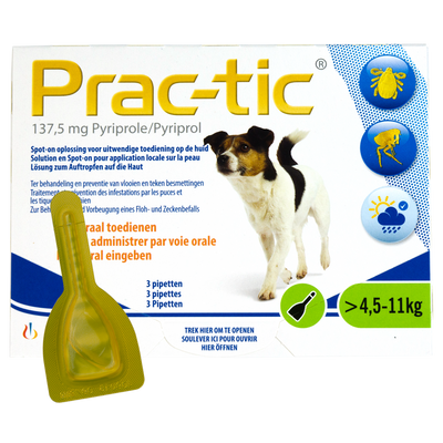 Foto van Prac-Tic 137.5 mg Teeken Vlo (4.5-11 kg) 3 pipet