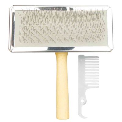 Foto van Trixie Slickerborstel houten greep/metalen pinnen - 3 stuks