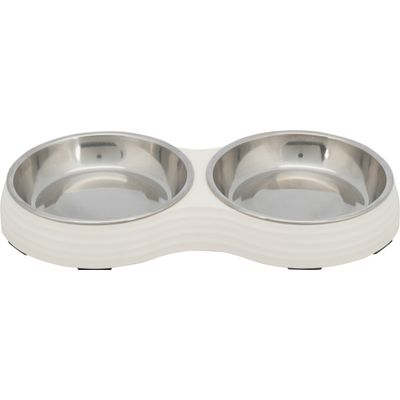 Trixie Voer/waterbak-set plat melamine/RVS Foto van Trixie Voer/waterbak-set plat melamine/RVS