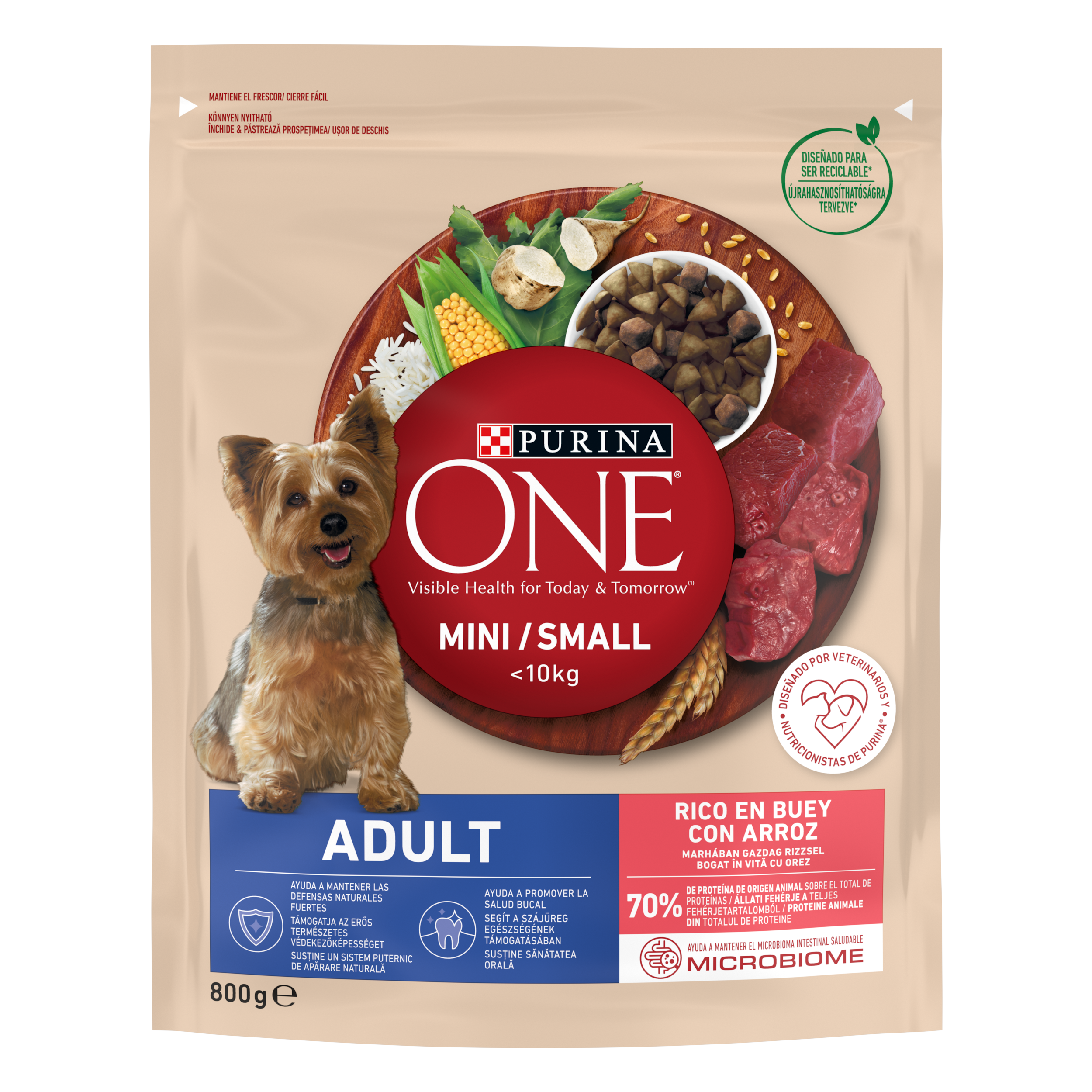 PURINA ONE MINI ADULT, Vita si Orez, hrana uscata pentru caini, 800 g