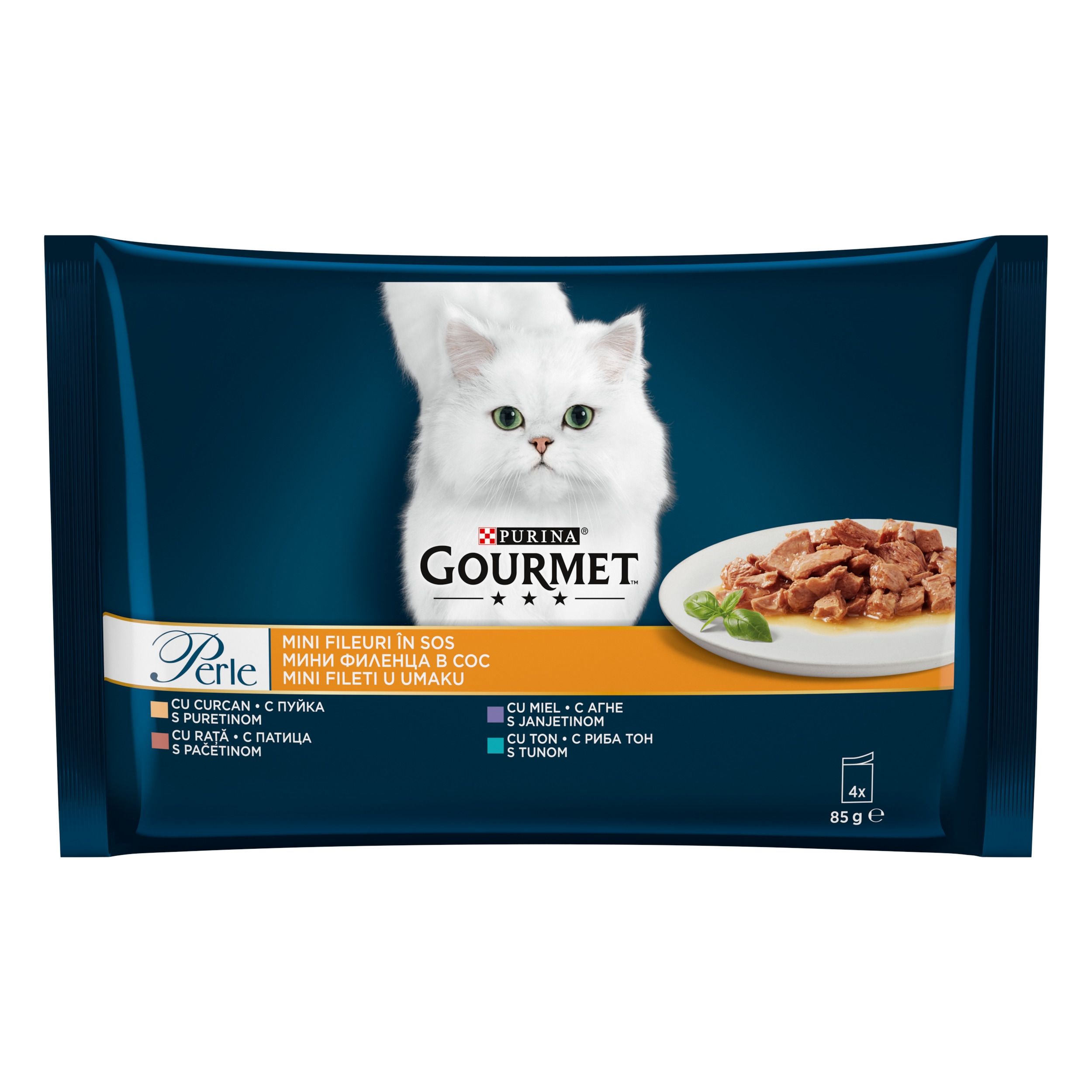 Gourmet Perle Multipack cu Miel, Rata, Ton, Curcan, 4 x 85 g