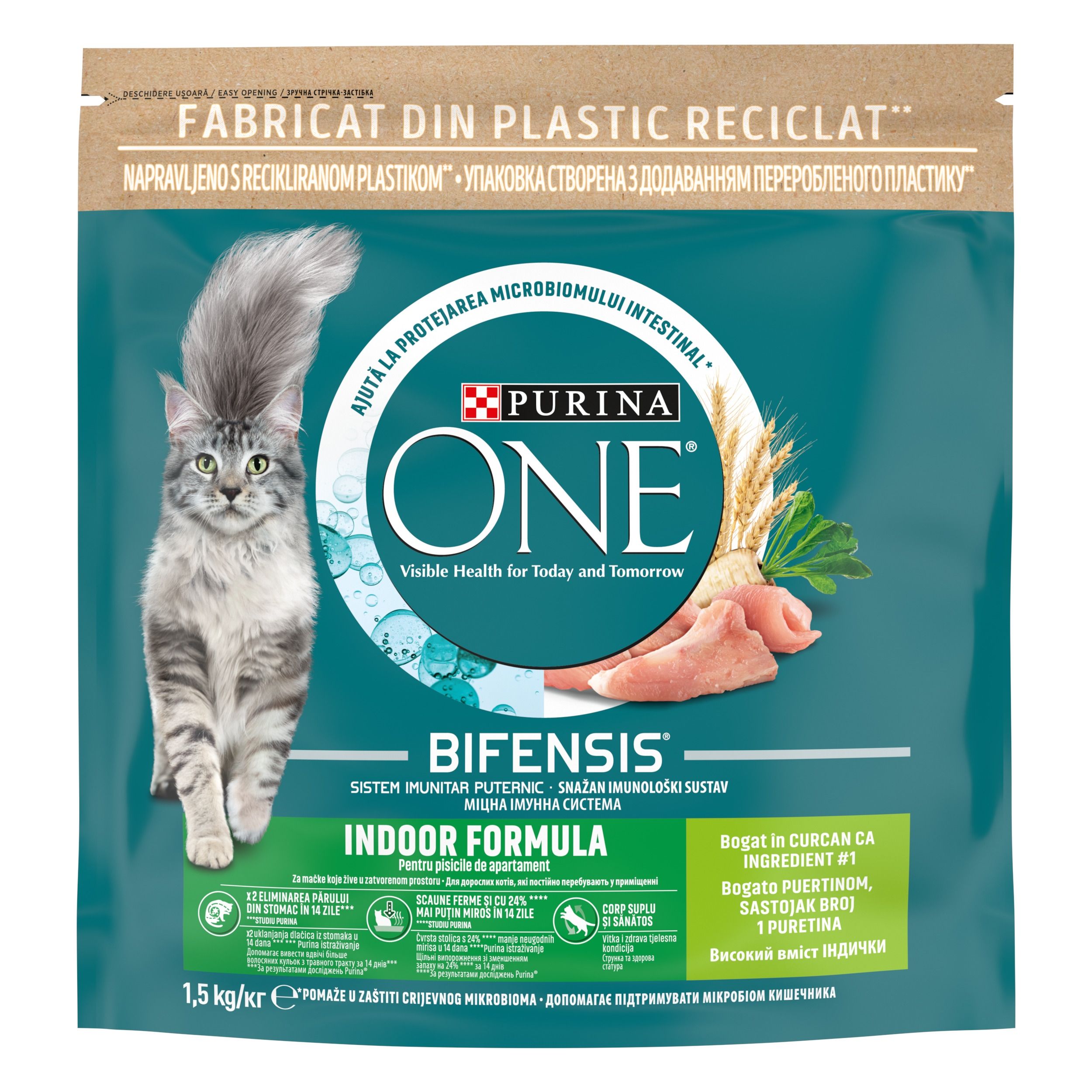 PURINA ONE INDOOR Formula, Curcan si Cereale Integrale, hrana uscata pentru pisici, 1.5 kg