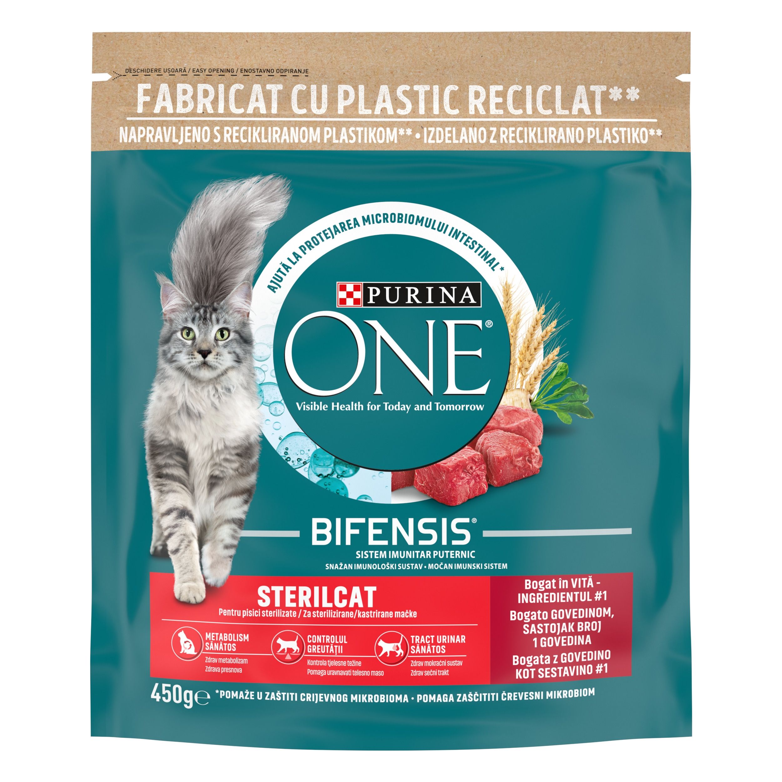 PURINA ONE Sterilcat, Vita si Grau, hrana uscata pentru pisici, 450 g