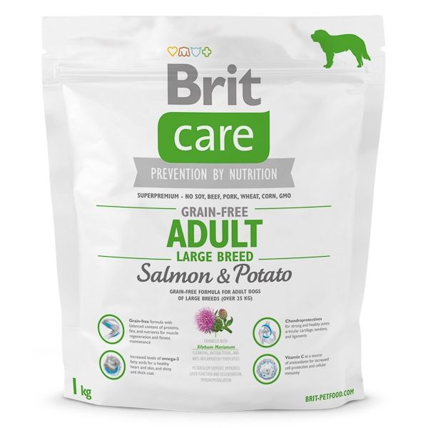 Brit Care Grain-free Adult Large Breed Salmon and Potato, 1 kg Adult imagine 2022
