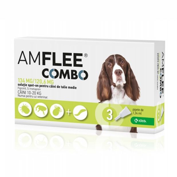 Amflee Combo Dog, 134 mg M (10-20 kg) x 3 pipete