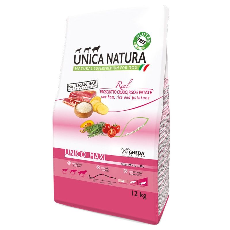 Hrana Uscata Natura Unica Caini Talie Mare cu Sunca Cruda, Orez Si Cartofi, 12 kg