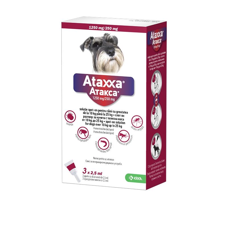 Ataxxa Dog – pipete antiparazitare pentru caini de talie medie 10-25 KG (3 pipete) 10-25 imagine 2022