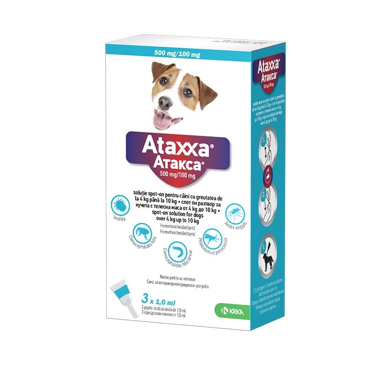 Ataxxa Dog – Pipete Antiparazitare Pentru Caini De Talie Mica 4-10 KG (3 Pipete)