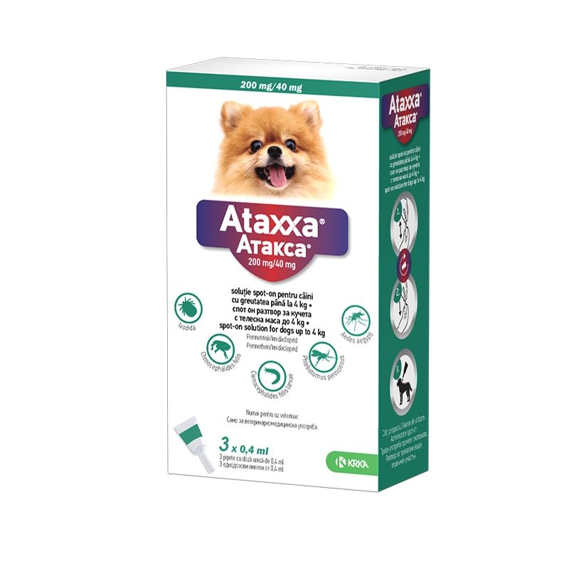 Ataxxa Dog – Pipete Antiparazitare Pentru Caini De Talie Foarte Mica <4 KG (3 Pipete)
