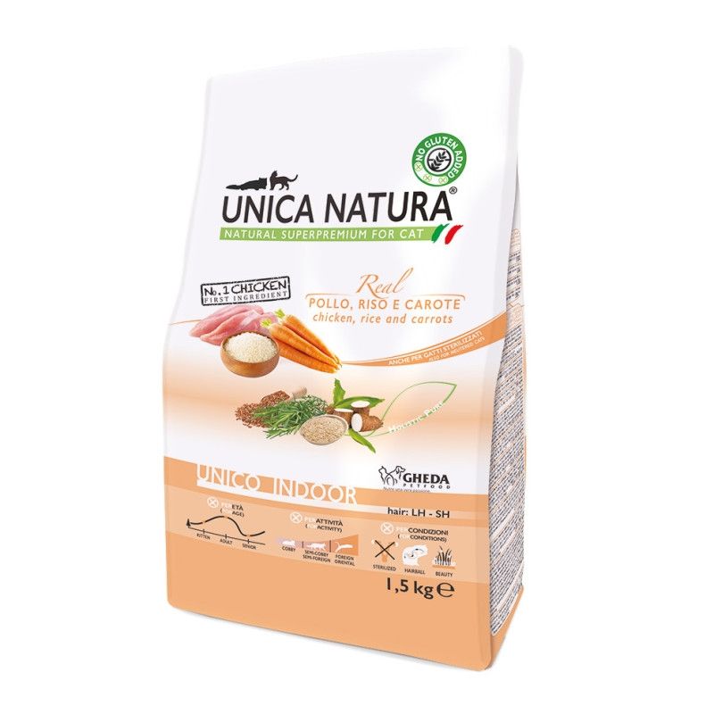 Hrana Uscata Natura Unica Pisici De Interior cu Pui, Morcov Si Orez, 1.5 kg