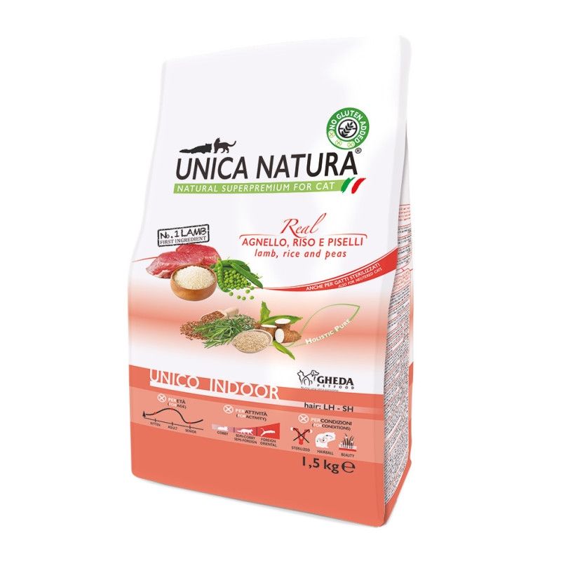 Hrana Uscata Natura Unica Pisici De Interior cu Miel, Orez Si Mazare, 1.5 kg