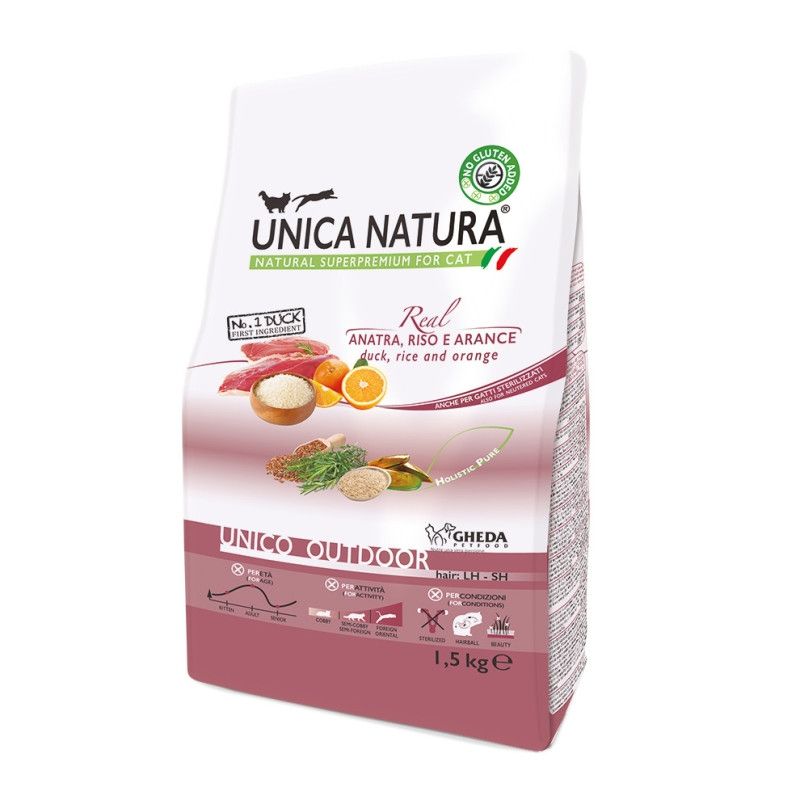 Hrana Uscata Natura Unica Pisici De Exterior cu Rata, Orez Si Portocale, 1.5 kg