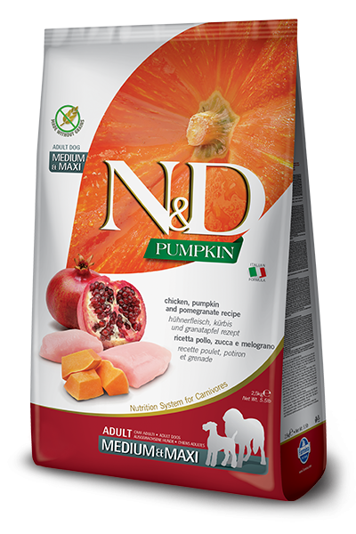 N&D Dog GF Pumpkin Chicken & Pomegranate Adult Medium Maxi, 2.5 Kg