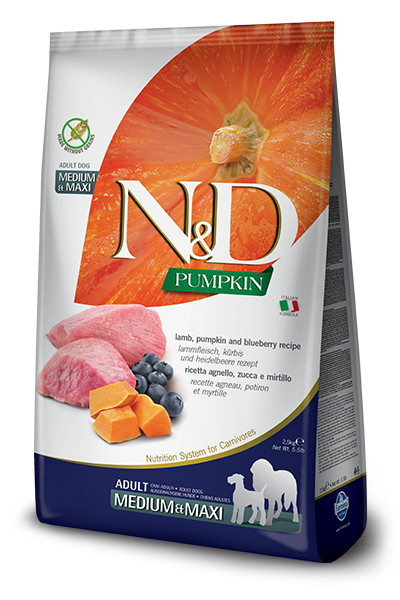 N&D Dog GF Pumpkin Lamb & Blueberry Adult Medium Maxi, 2.5 Kg