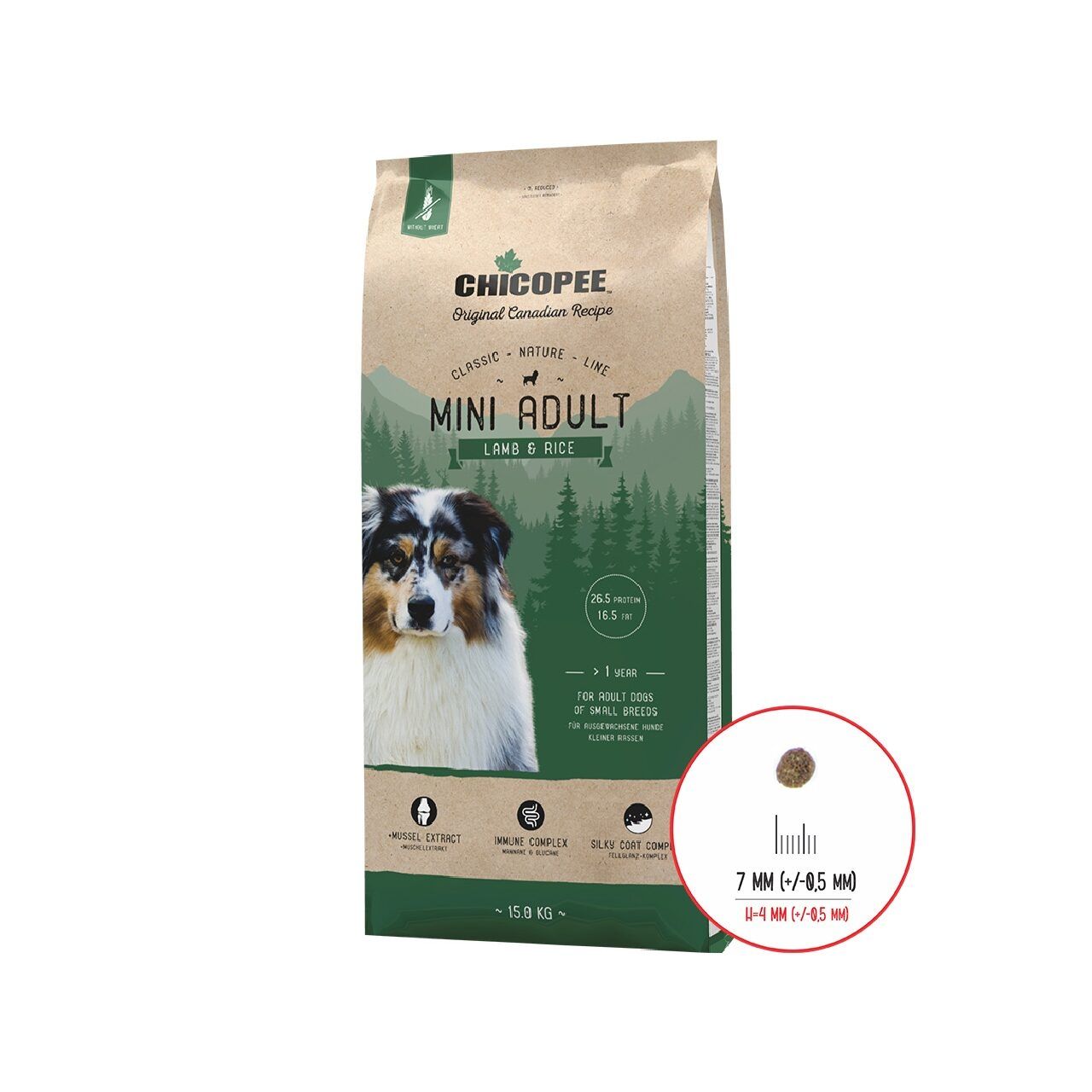 Hrana Uscata Caini, Chicopee Classic Nature Line, Mini Adult, Lamb & Rice, 15 kg