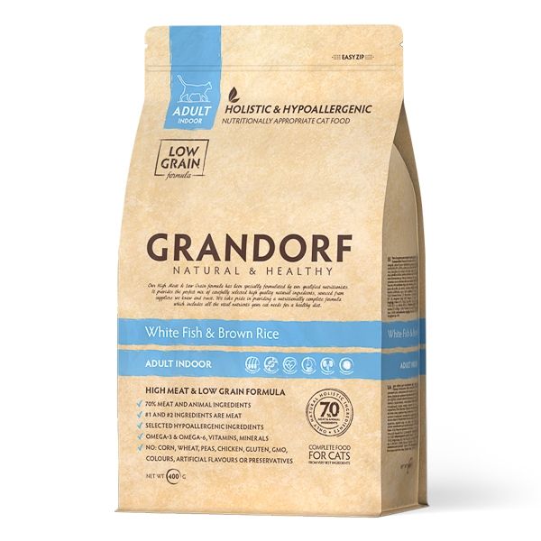 Grandorf Cat, White Fish & Brown Rice, Adult Indoor, 400 g