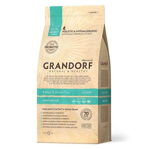 Grandorf Cat, 4 Meat & Brown Rice, Adult Indoor, 2 kg