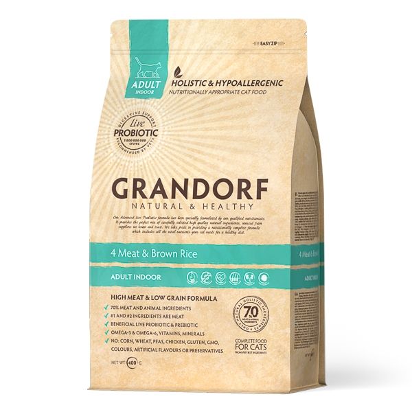 Grandorf Cat, 4 Meat & Brown Rice, Adult Indoor, 400 g