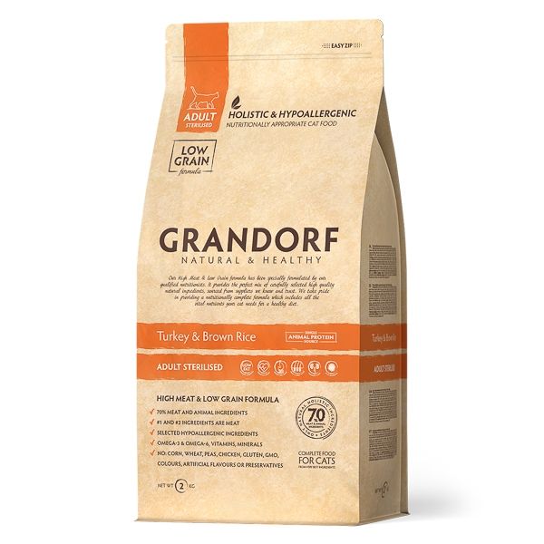 Grandorf Cat, Turkey & Brown Rice, Adult Sterilized, 2 kg