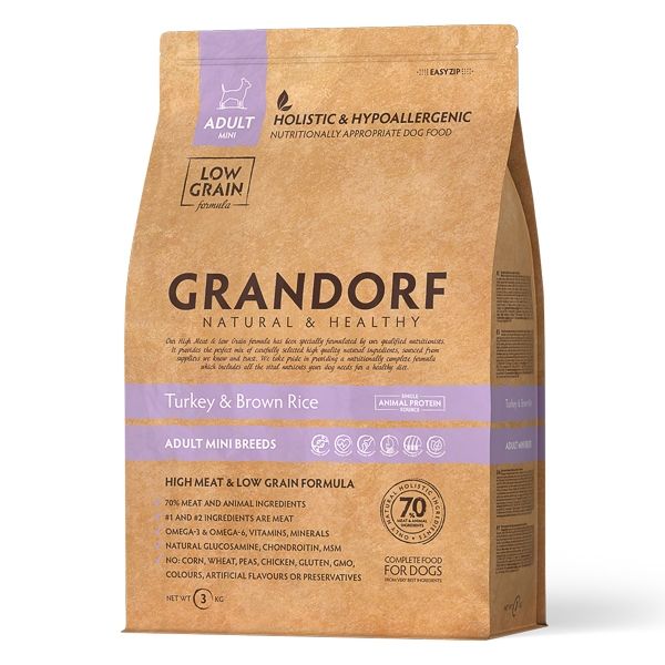 Grandorf Dog, Turkey & Brown Rice, Adult Mini Breed, 3 kg