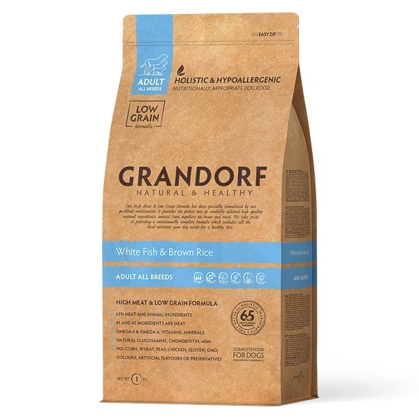 Grandorf Dog, White Fish & Brown Rice, Adult All Breeds, 1 kg