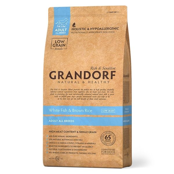 Grandorf Dog, White Fish & Brown Rice, Adult All Breeds, 12 kg