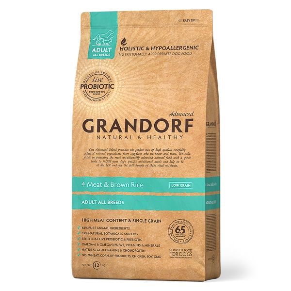 Grandorf Dog, 4 Meat & Brown Rice, Adult All Breeds, 12 kg