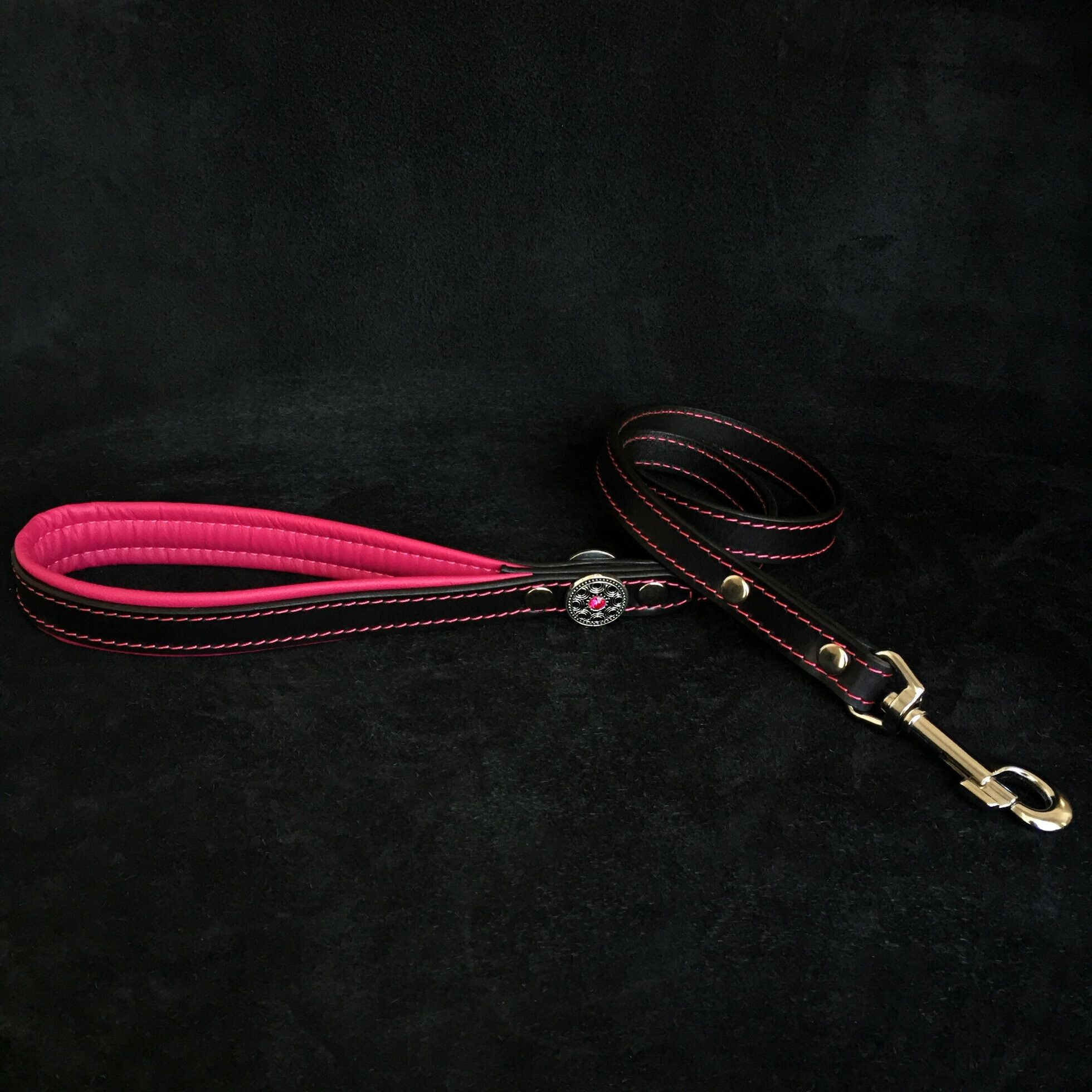 Bestia Lesa Bijou, Piele Naturala, 110 cm/2 cm, Negru/ Roz