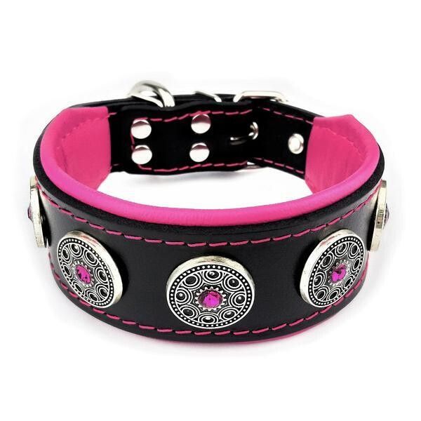 Bestia Zgarda Bijou, Piele Naturala, L, Negru/ Roz