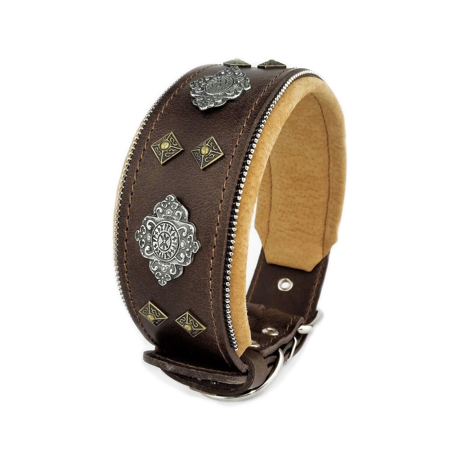 Bestia Zgarda Aztec, Piele Naturala, L, Maro