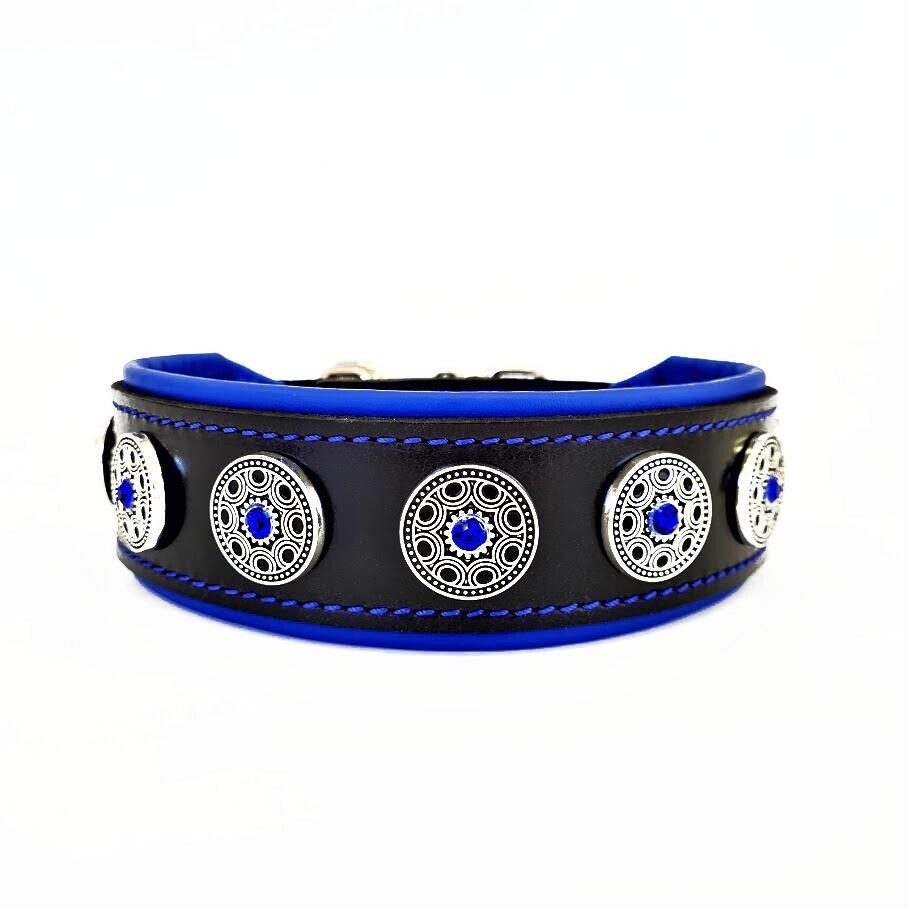 Bestia Zgarda Bijou, Piele Naturala, S, Negru/ Albastru
