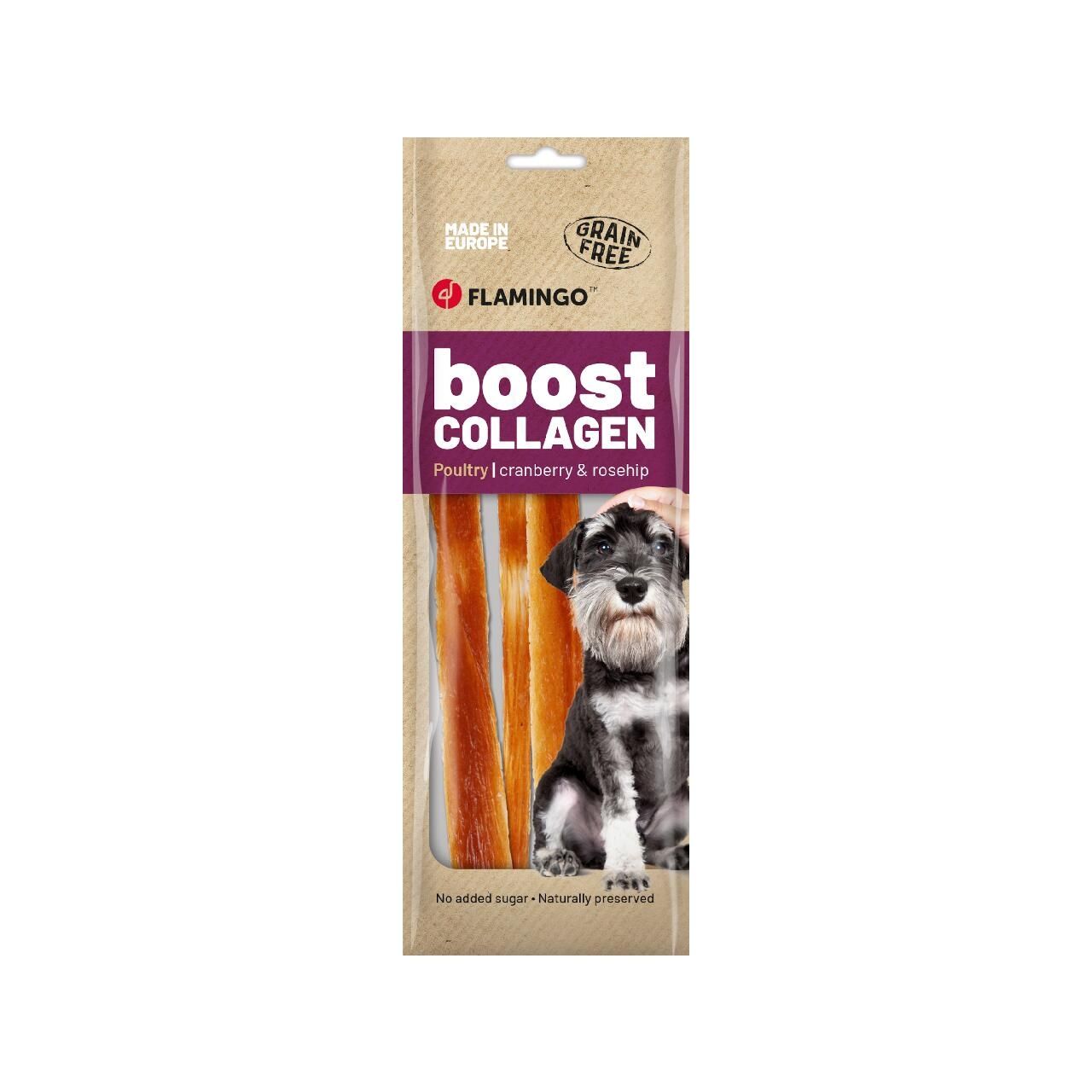 Recompense Caini, Snack Collagen Boost Strips cu Pui, Flamingo, 60 g