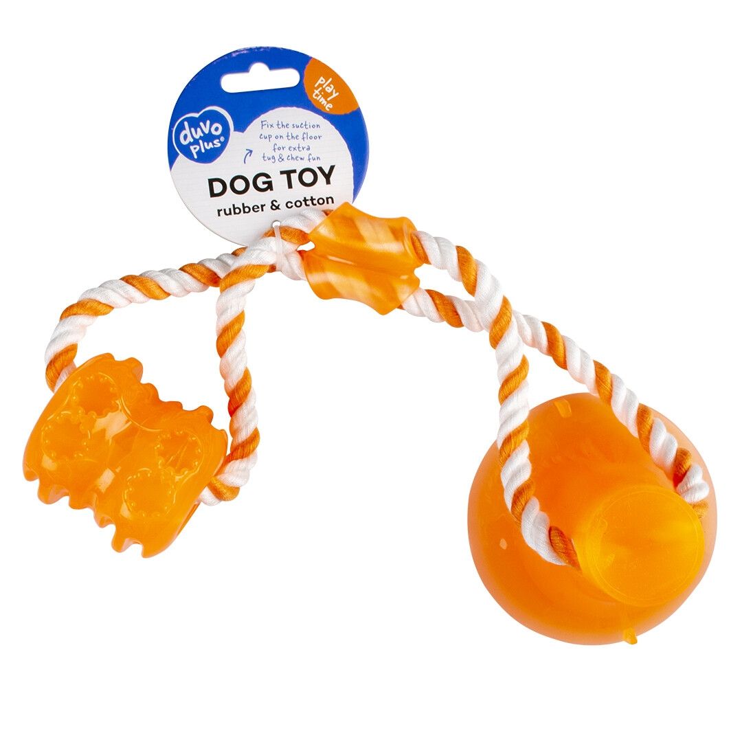 DuvoPlus Jucarie Caini, Tug\'n Chew cu Ventuza, 40x10.3x10.3 cm, Portocalie