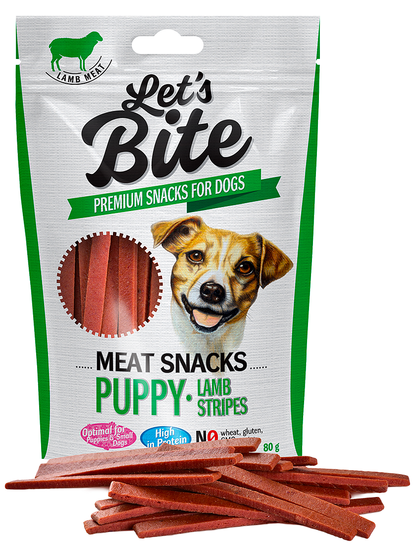 Brit Let’s Bite Meat Snacks Puppy Lamb Stripes, 80 g
