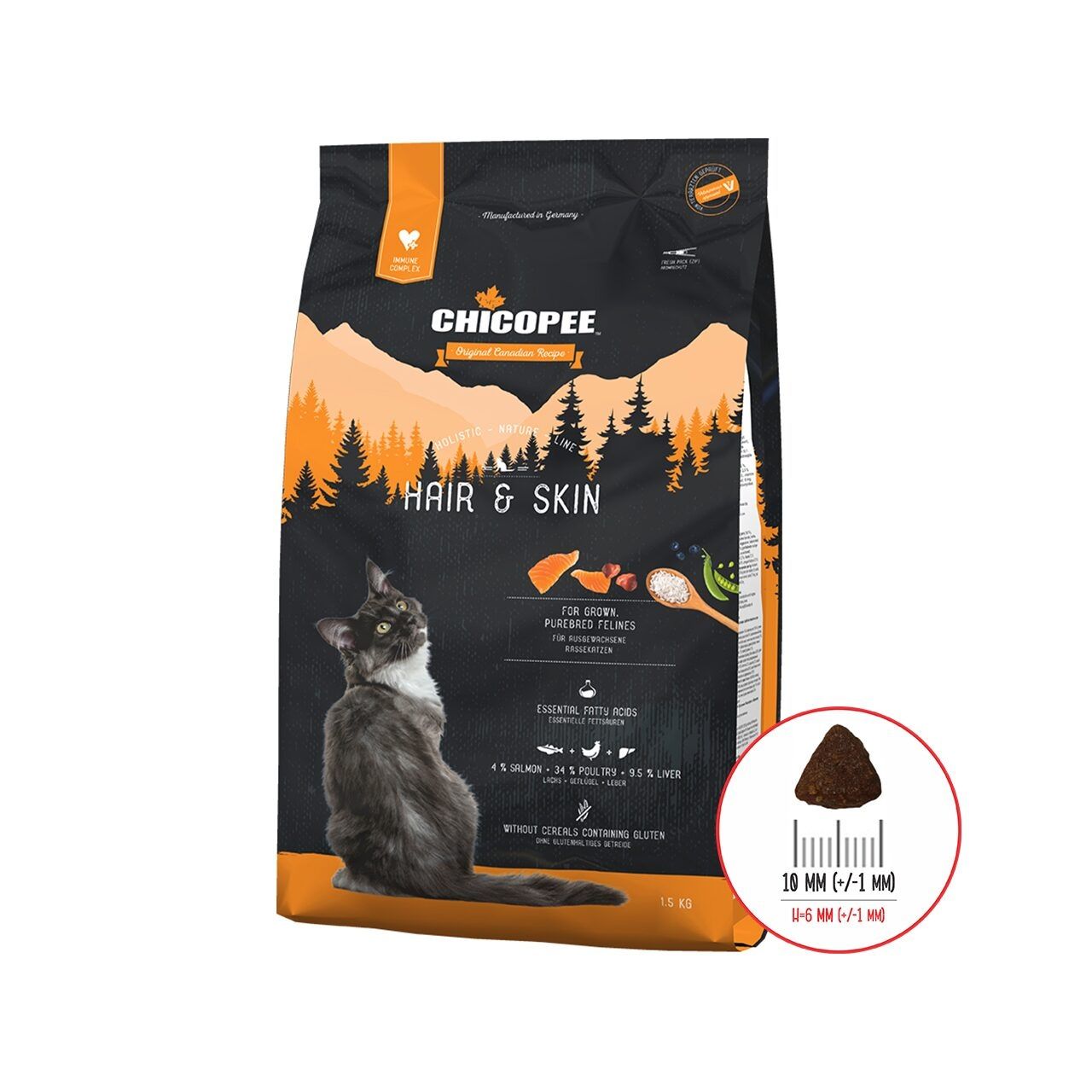 Hrana Uscata Pisici, Chicopee Holistic Nature Line, Hair & Skin, 1.5 kg