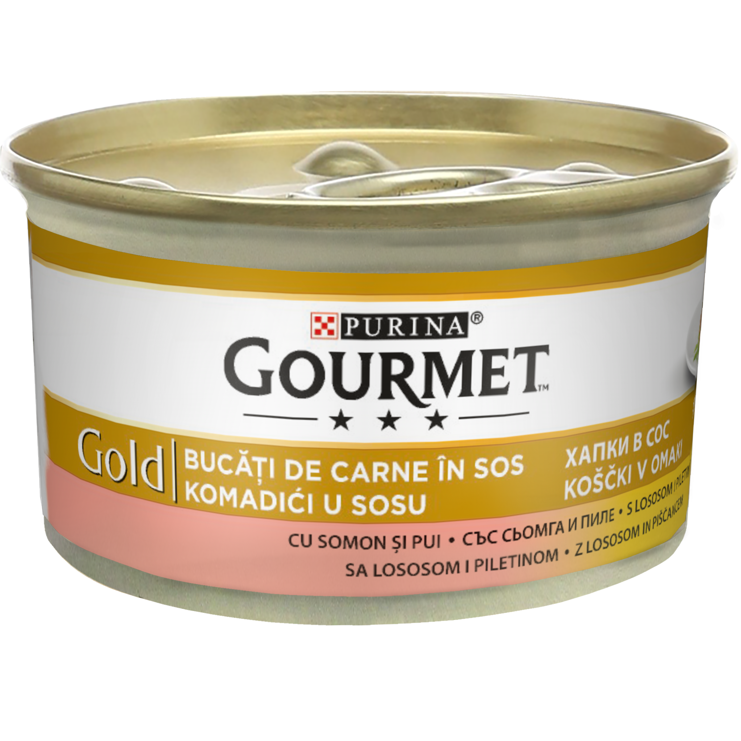 Gourmet Gold Bucatele de Carne in Sos, Pui si Somon, 85 g Bucatele imagine 2022