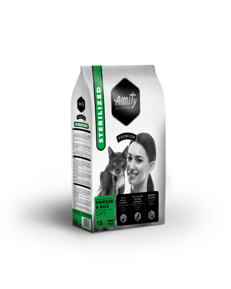 Hrana Uscata Pisici, Amity Premium Cats, Adult Sterilised, Pui si Orez, 1.5 kg