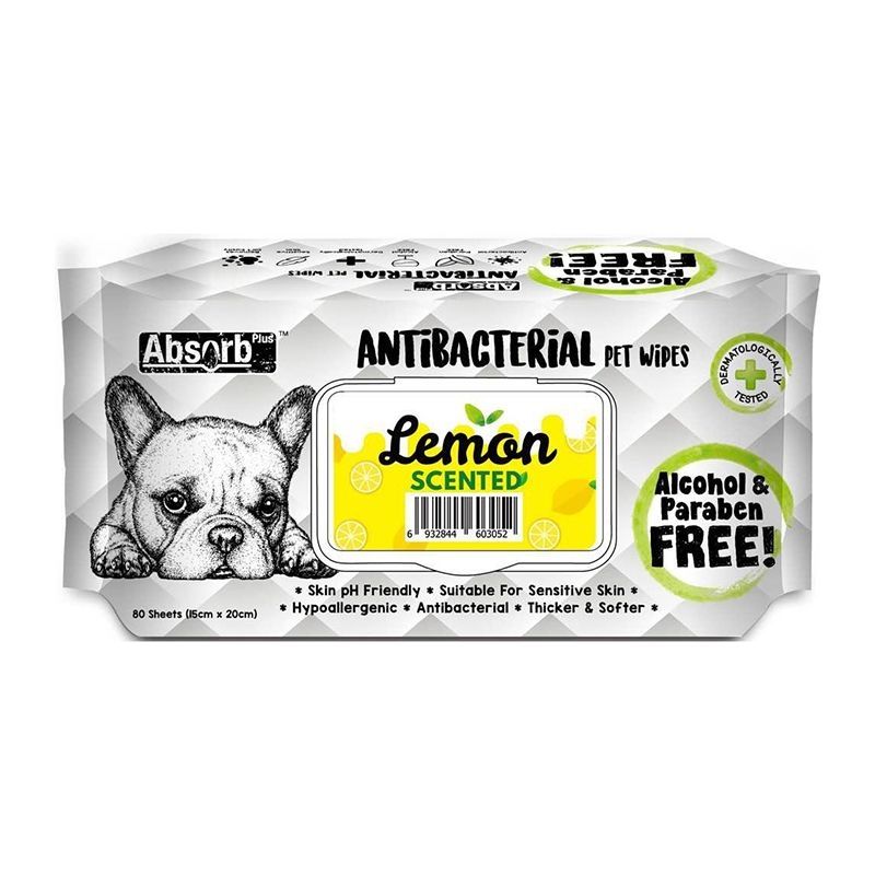 Absorb Plus, Antibacterian Pet Wipes Lemon, 80 Buc