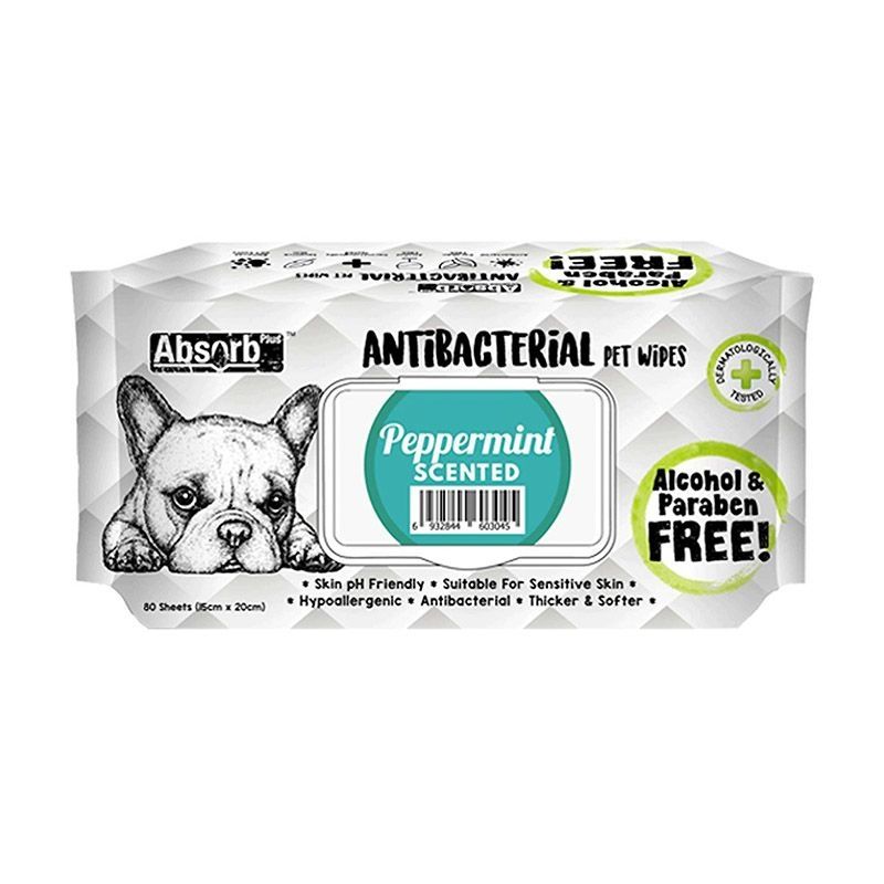 Absorb Plus, Antibacterian Pet Wipes Peppermint, 80 Buc