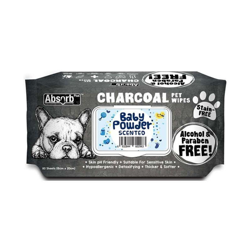 Absorb Plus, Charcoal Pet Wipes Baby Powder, 80 buc Absorb