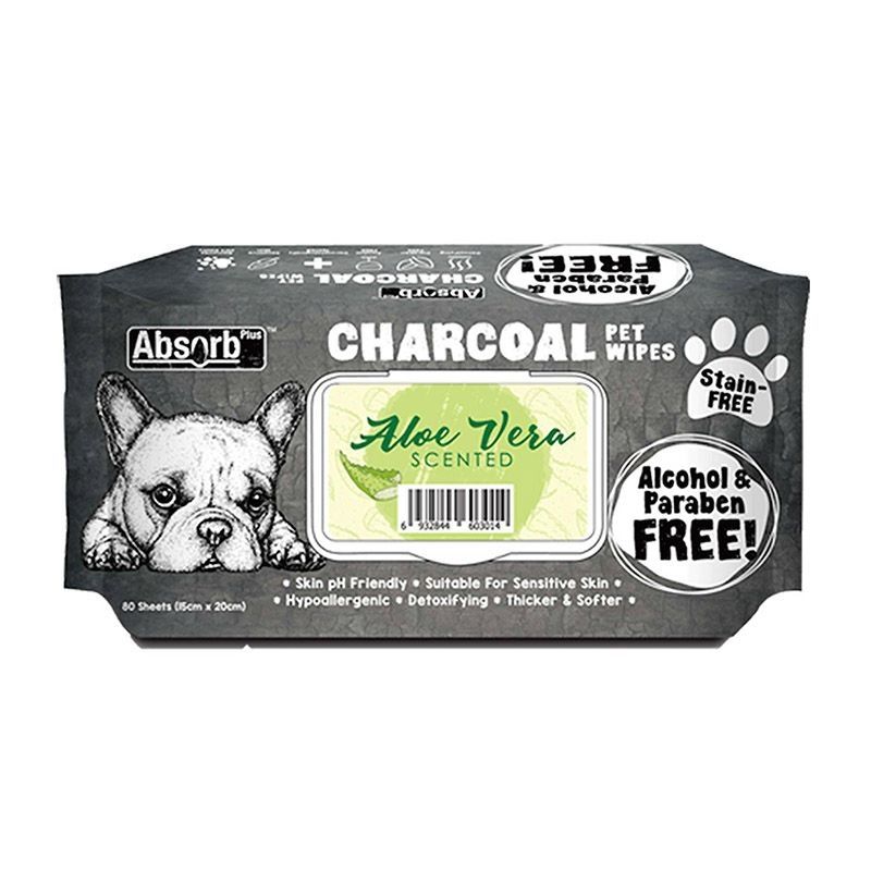 Absorb Plus, Charcoal Pet Wipes Aloe Vera, 80 Buc