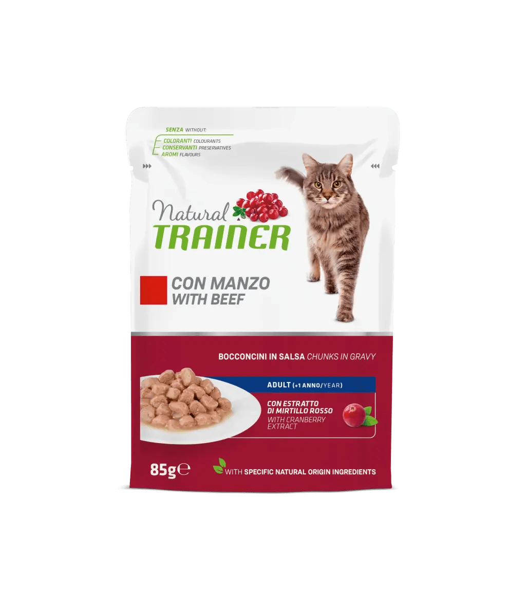 Natural Trainer, Pisica Adulta cu Bucati de Vita in Sos, 85 g