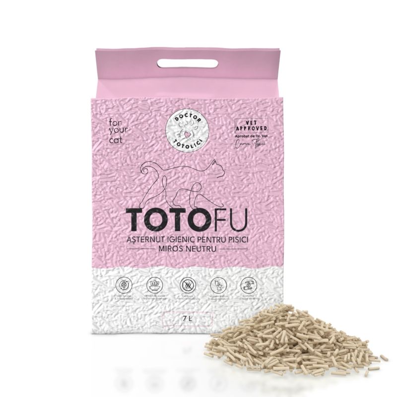 Asternut igienic pentru litiera TOTOFU natural, pe baza de plante, ultra-absorbant, fara miros, 7 L