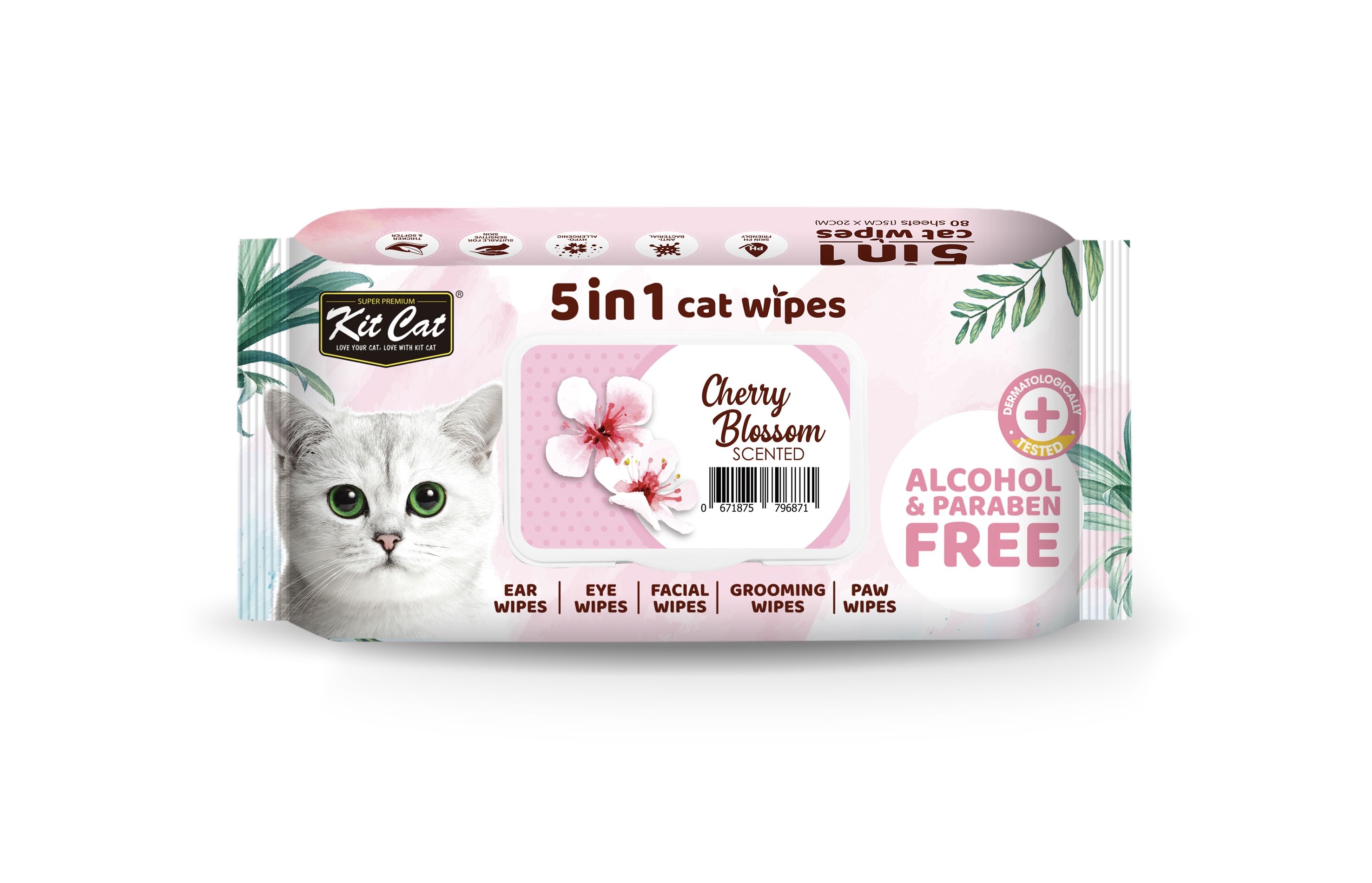 Servetele umede pentru pisici, Kit Cat 5in1 Cherry Blossom, 80 buc 5in1
