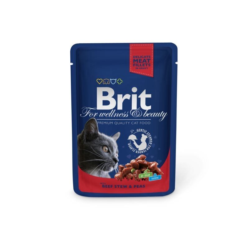 Brit Premium Cat plic cu carne de vita si mazare, 100 gr