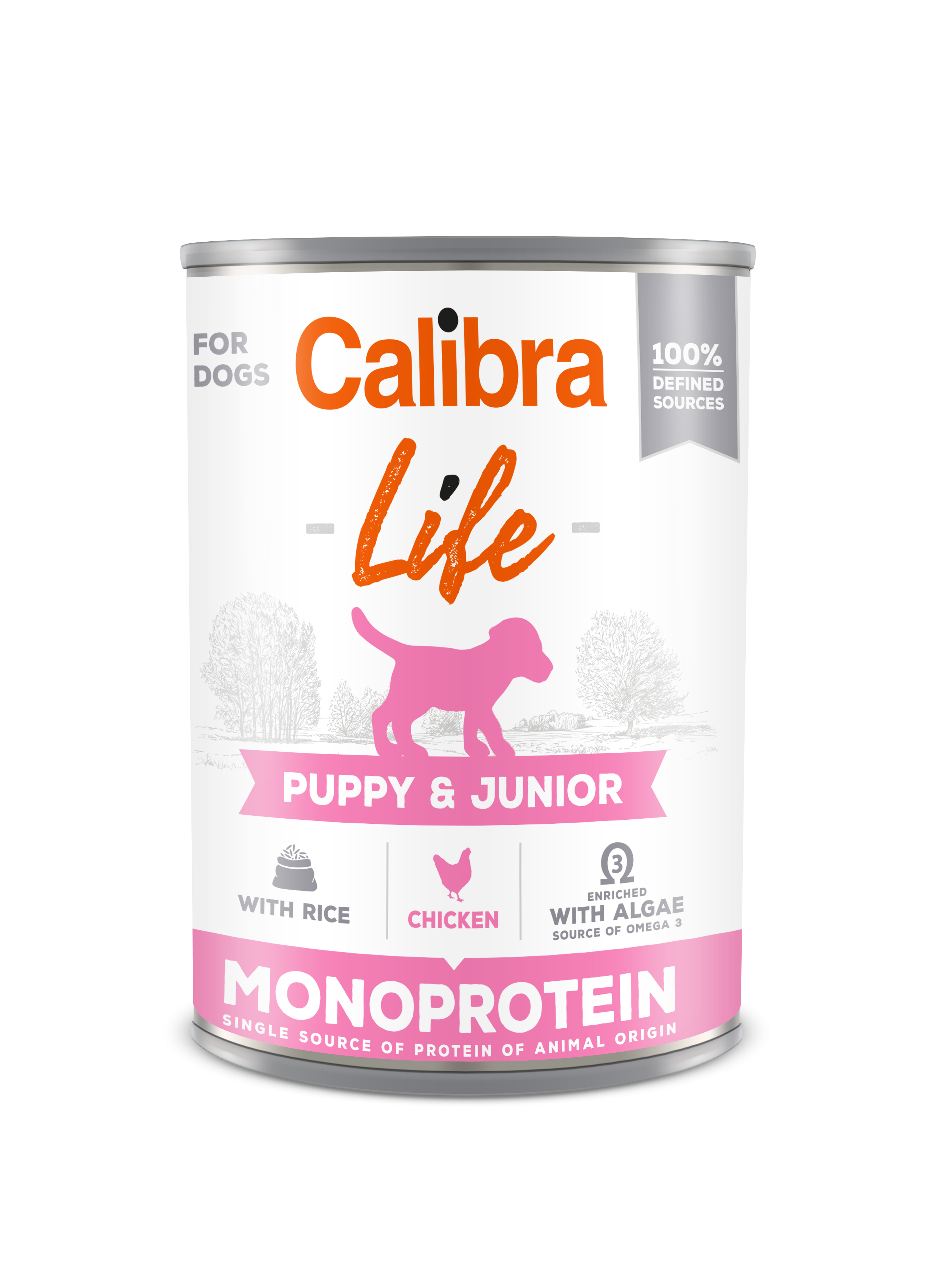Calibra Dog Life Puppy & Junior, Chicken & Rice 400 g, conserva