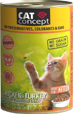 Hrana umeda pisici, CAT CONCEPT Pui & Curcan, 415 g