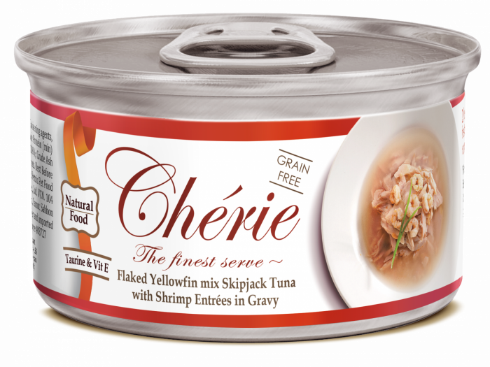 Cherie Adult Cat Grain Free Mix Fulgi de Ton cu Creveti in Sos, 80 g