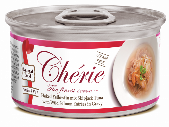 Cherie Adult Cat Grain Free Mix Fulgi de Ton cu Somon Salbatic in Sos, 80 g